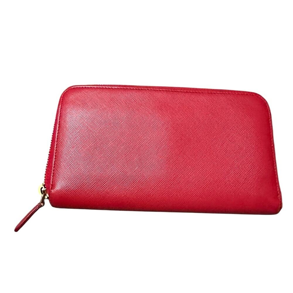 Prada Red Saffiano Zip Wallet with Gold Logo - Picture 2 of 13
